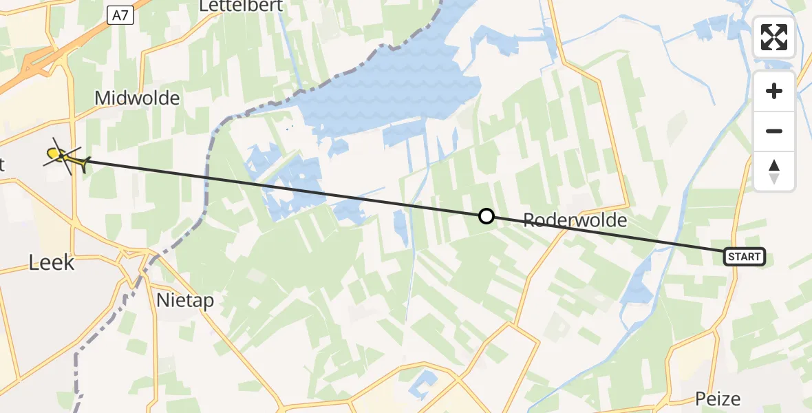 Routekaart van de vlucht: Ambulancehelikopter naar Leek