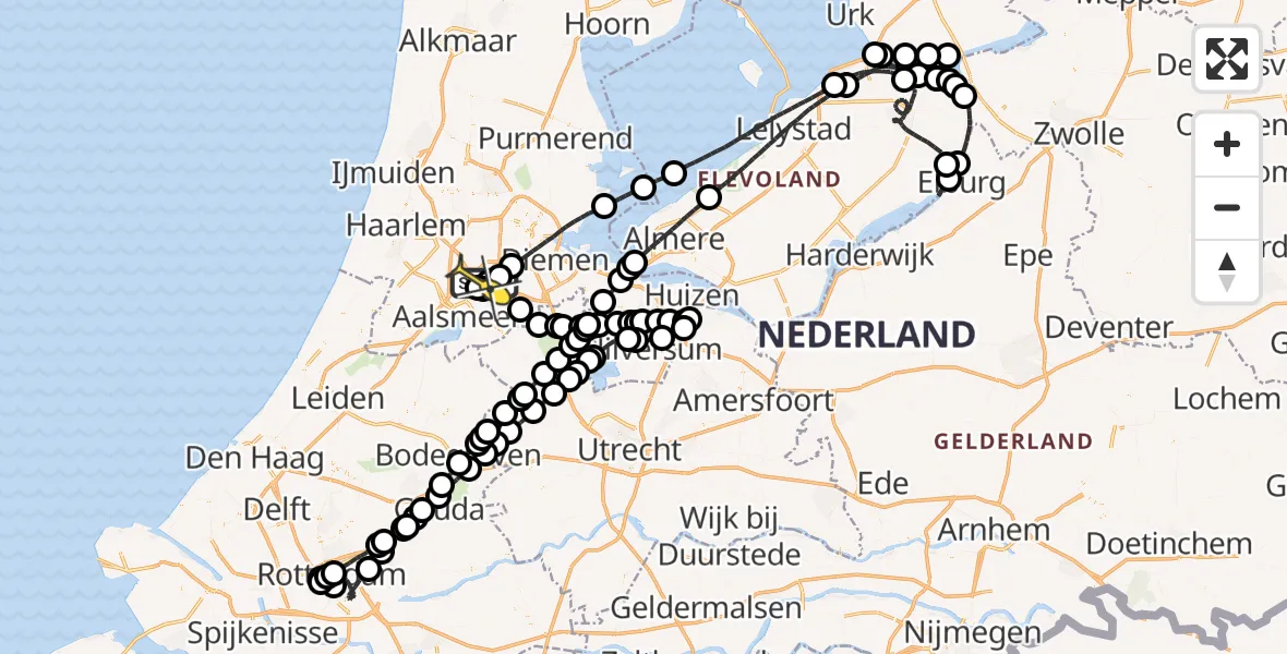 Routekaart van de vlucht: Politieheli naar Schiphol