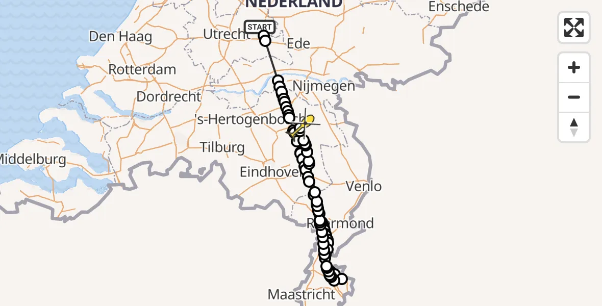Routekaart van de vlucht: Politiehelikopter naar Vliegbasis Volkel