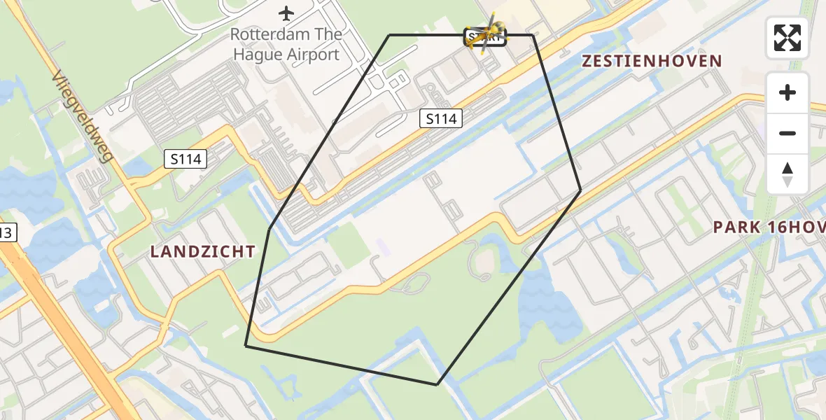 Vluchtroute Traumahelikopter Rotterdam The Hague Airport - Rotterdam The Hague Airport, 12 juni 2023, 14:59