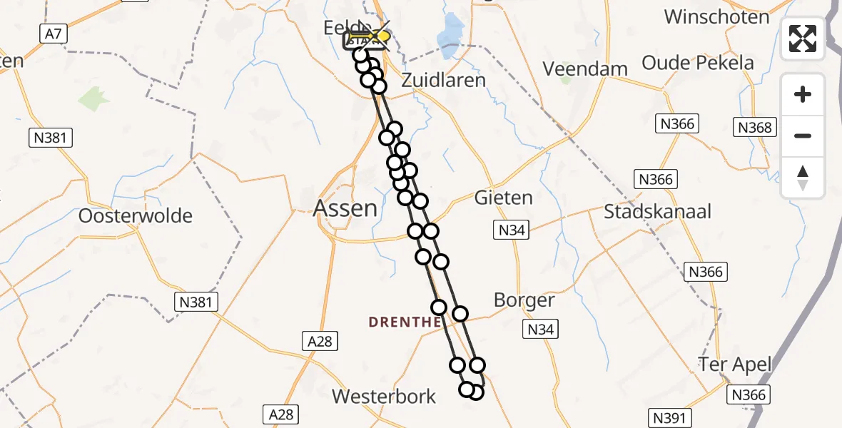 Routekaart van de vlucht: Lifeliner 4 naar Groningen Airport Eelde