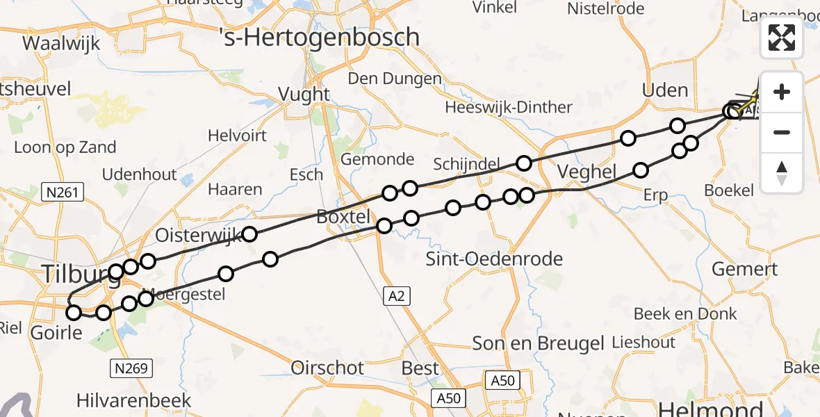 Routekaart van de vlucht: Lifeliner 3 naar Vliegbasis Volkel