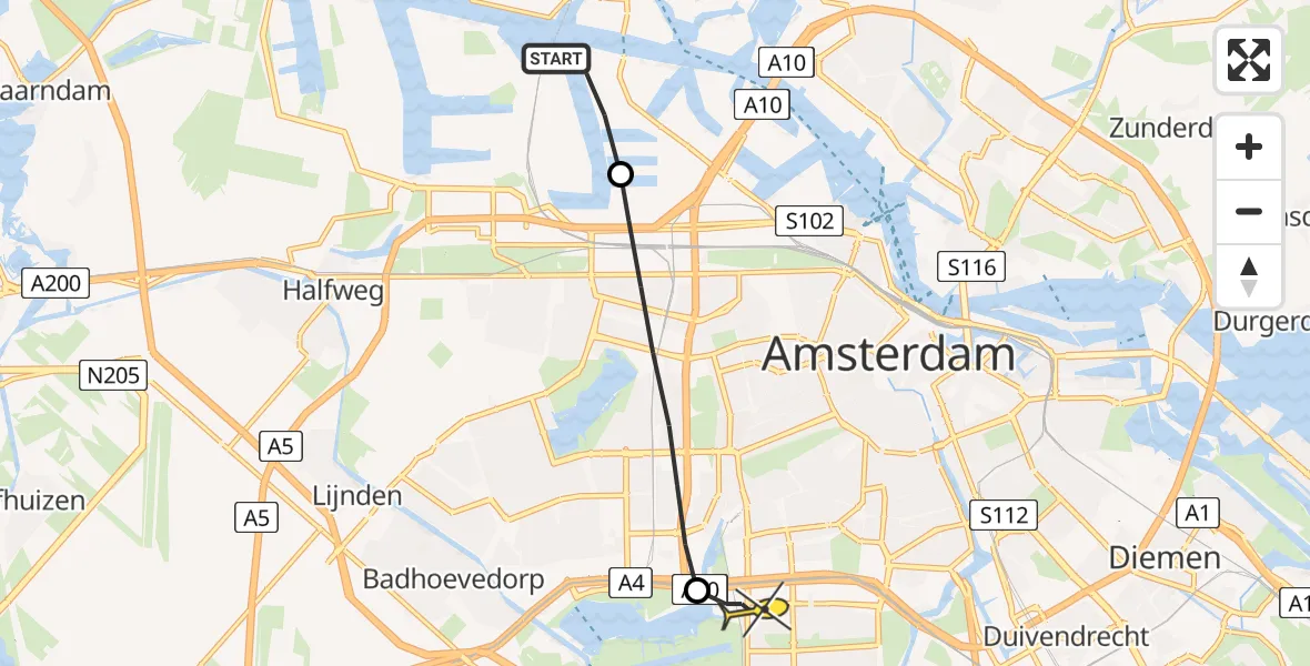 Routekaart van de vlucht: Lifeliner 1 naar VU Medisch Centrum Amsterdam