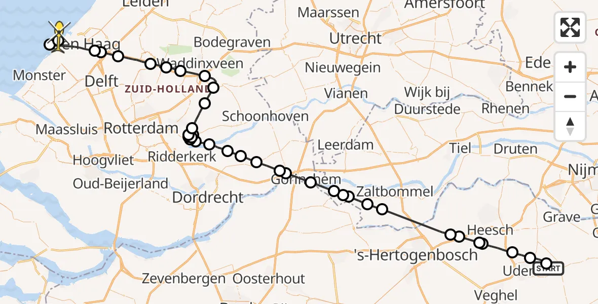 Routekaart van de vlucht: Politieheli naar Den Haag