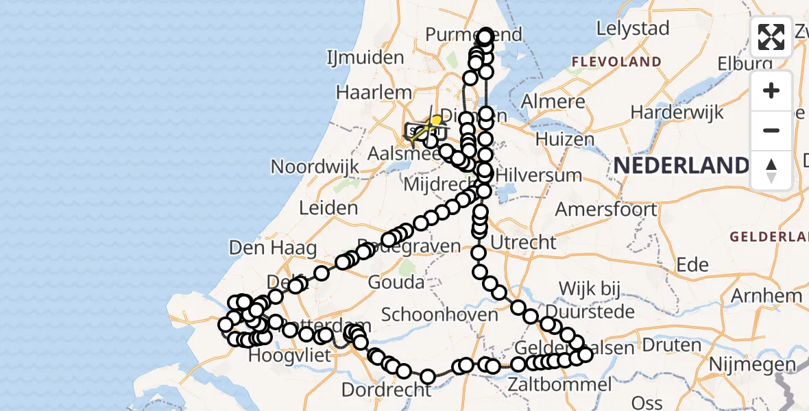 Routekaart van de vlucht: Politieheli naar Schiphol