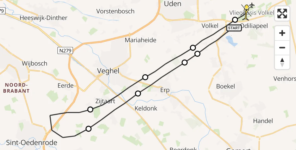 Routekaart van de vlucht: Lifeliner 3 naar Vliegbasis Volkel