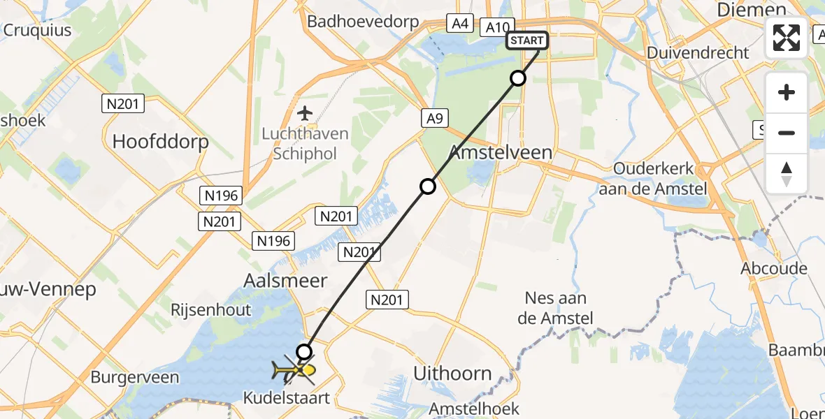 Routekaart van de vlucht: Lifeliner 1 naar Kudelstaart