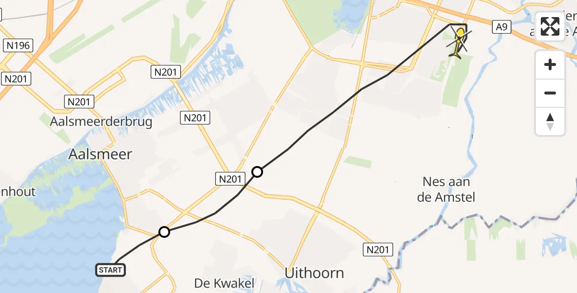 Routekaart van de vlucht: Lifeliner 1 naar Amstelveen