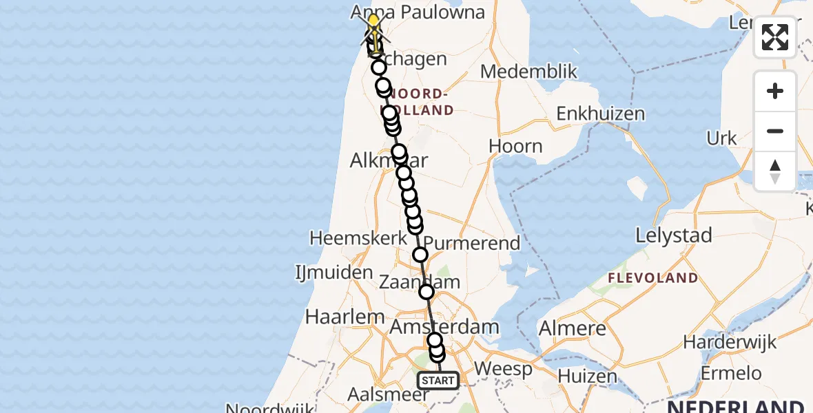 Routekaart van de vlucht: Lifeliner 1 naar 't Zand