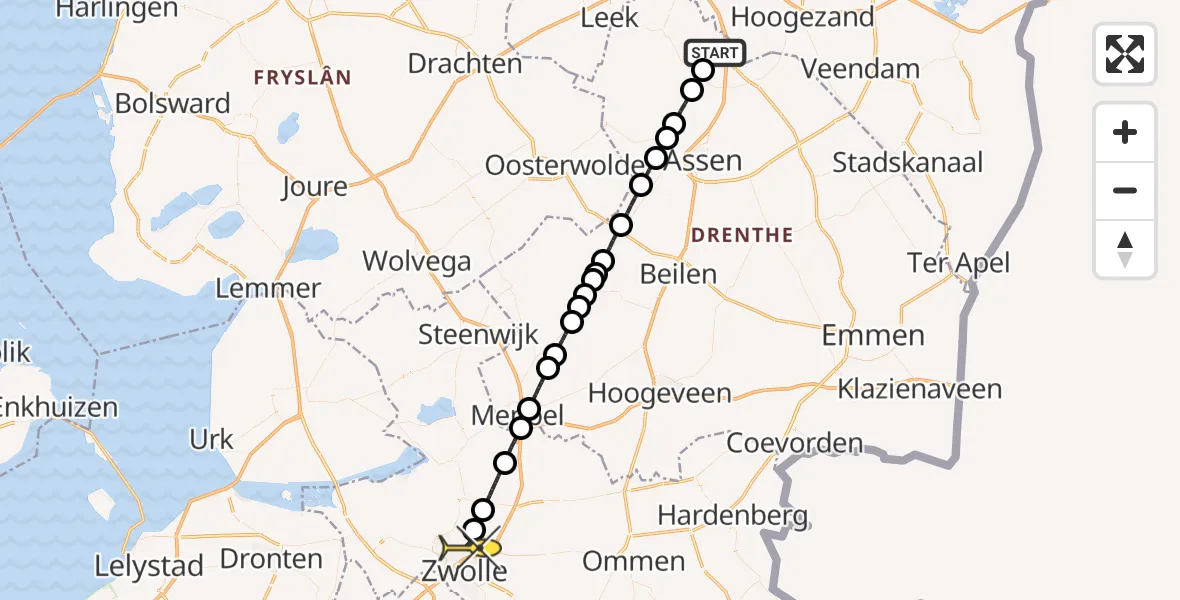 Routekaart van de vlucht: Lifeliner 4 naar Zwolle