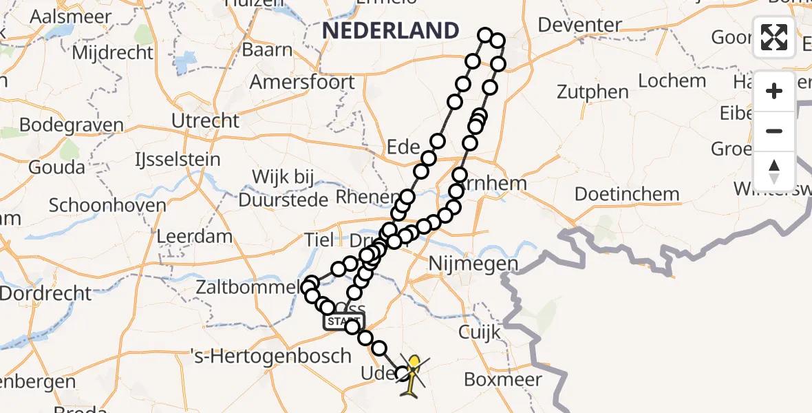 Routekaart van de vlucht: Lifeliner 3 naar Vliegbasis Volkel