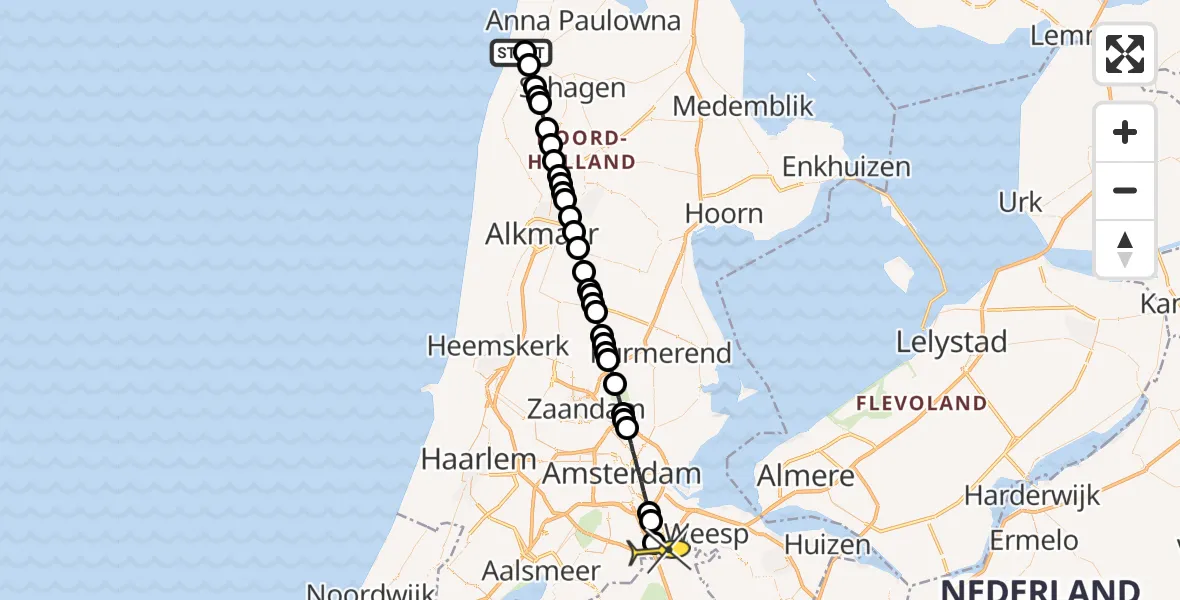 Routekaart van de vlucht: Lifeliner 1 naar Academisch Medisch Centrum (AMC)