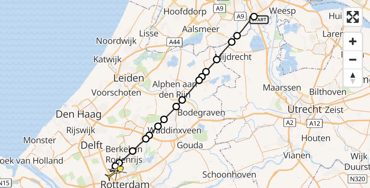 Routekaart van de vlucht: Lifeliner 2 naar Rotterdam The Hague Airport