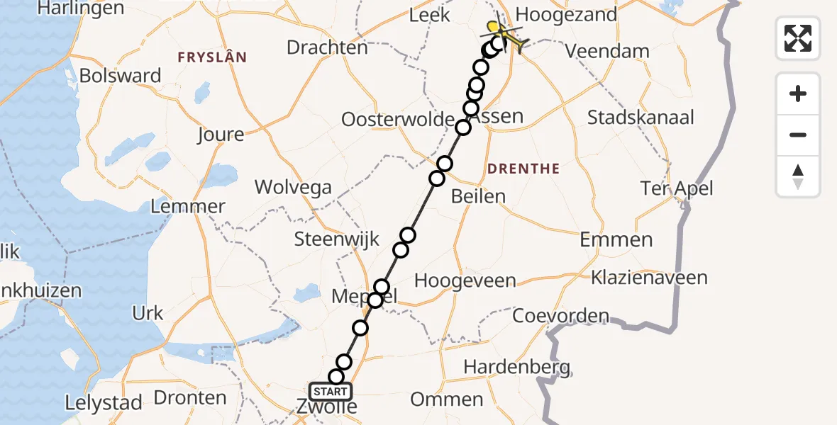 Routekaart van de vlucht: Lifeliner 4 naar Groningen Airport Eelde