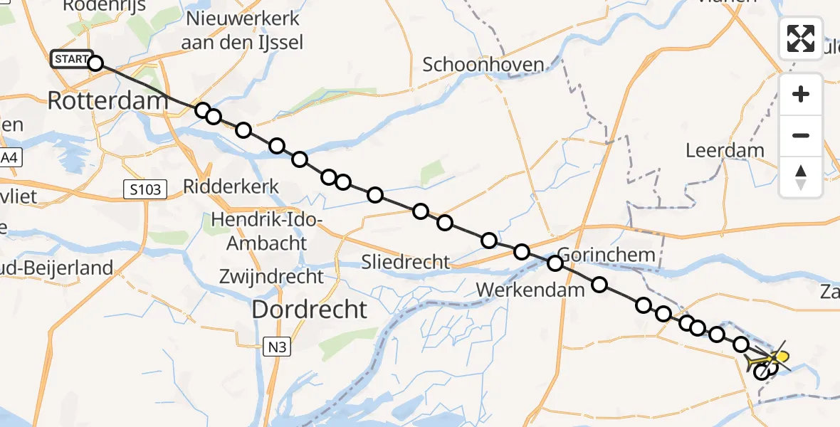 Routekaart van de vlucht: Lifeliner 2 naar Wijk en Aalburg