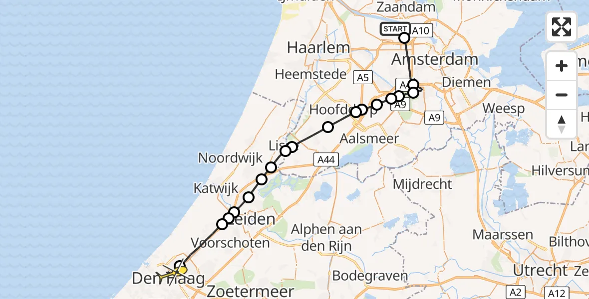 Routekaart van de vlucht: Lifeliner 1 naar Den Haag