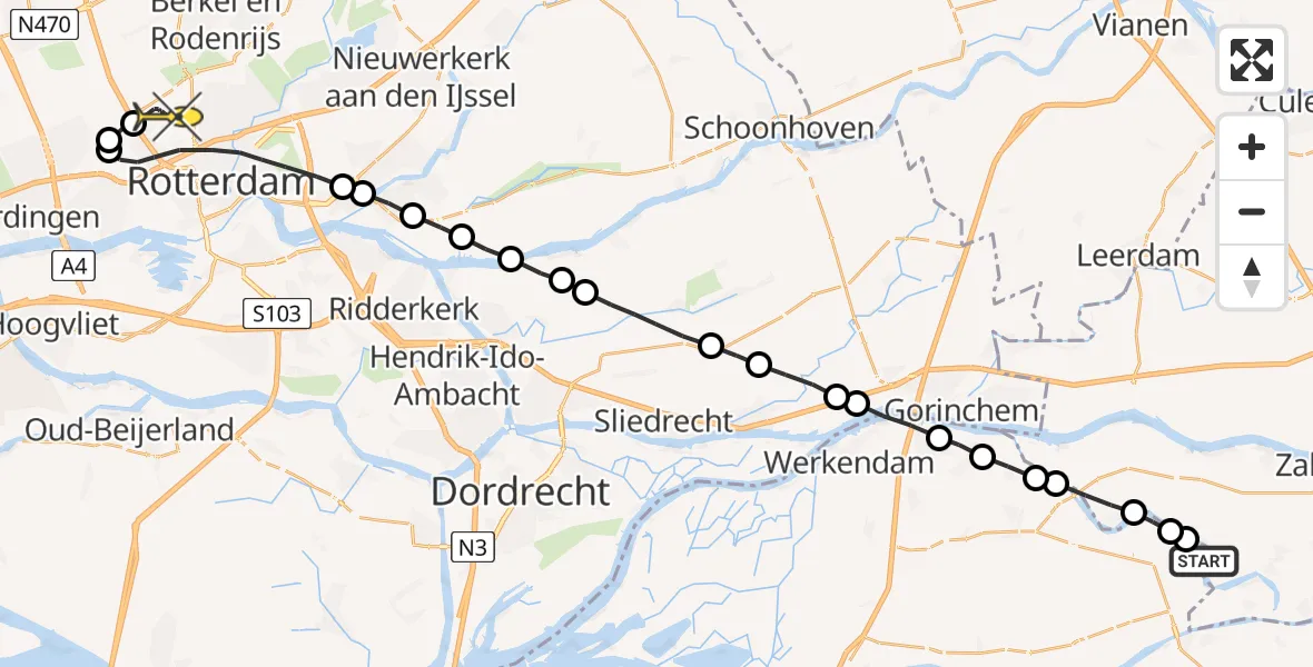 Routekaart van de vlucht: Lifeliner 2 naar Rotterdam The Hague Airport