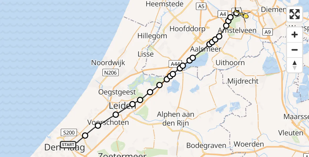 Routekaart van de vlucht: Lifeliner 1 naar VU Medisch Centrum Amsterdam