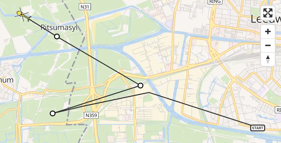 Routekaart van de vlucht: Ambulanceheli naar Marsum