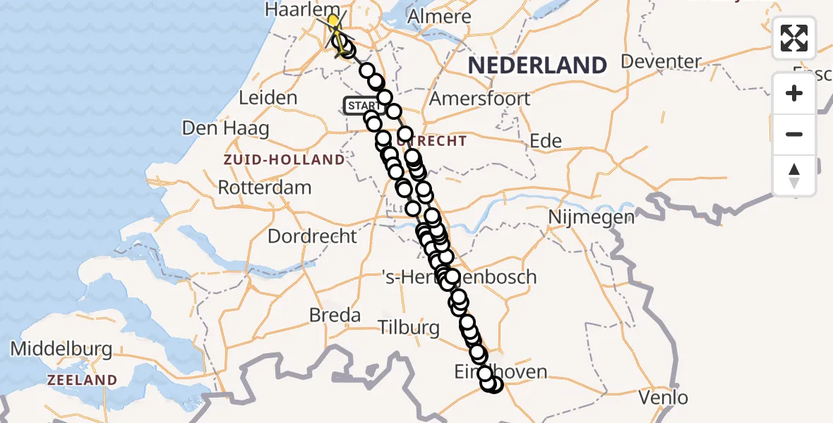 Routekaart van de vlucht: Politieheli naar Schiphol