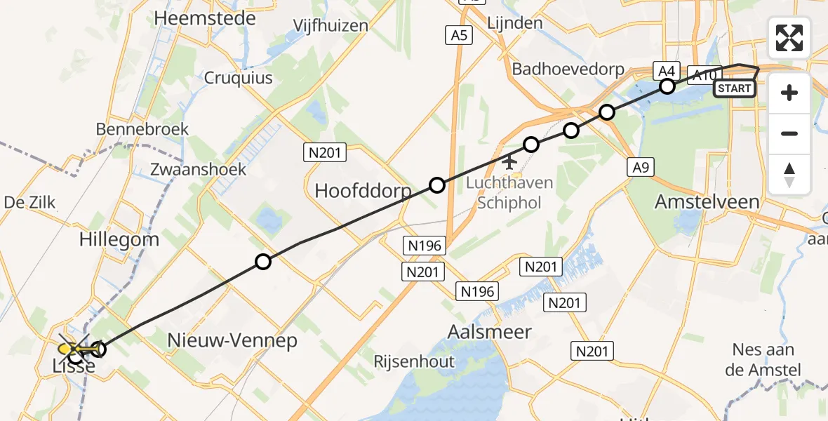 Routekaart van de vlucht: Lifeliner 1 naar Lisse