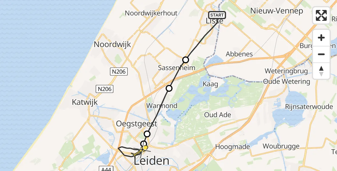 Routekaart van de vlucht: Lifeliner 1 naar Leiden