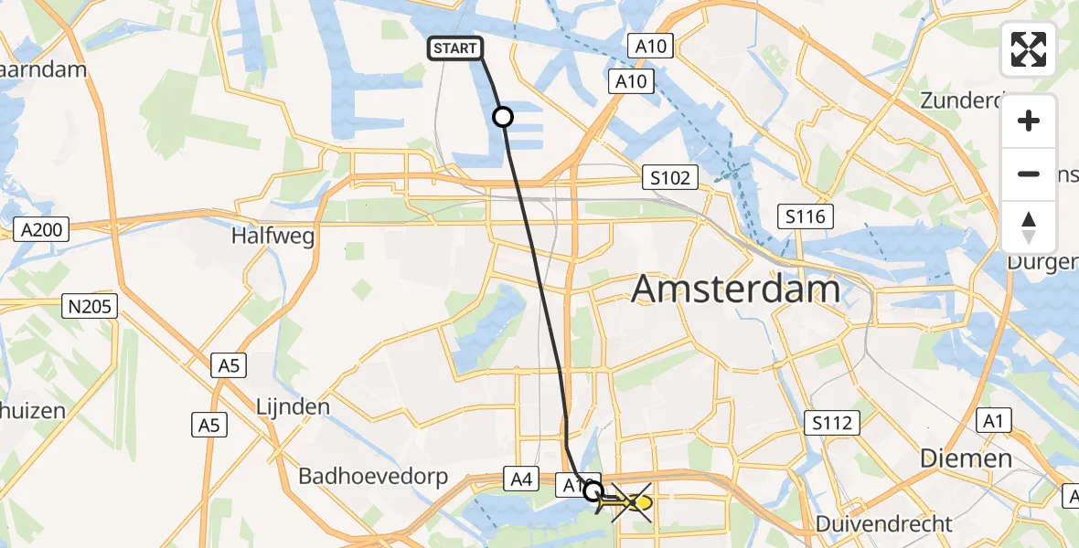 Routekaart van de vlucht: Lifeliner 1 naar VU Medisch Centrum Amsterdam