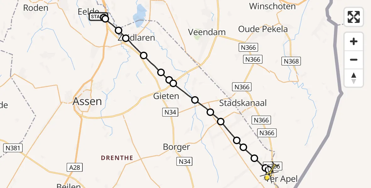 Routekaart van de vlucht: Lifeliner 4 naar Ter Apel