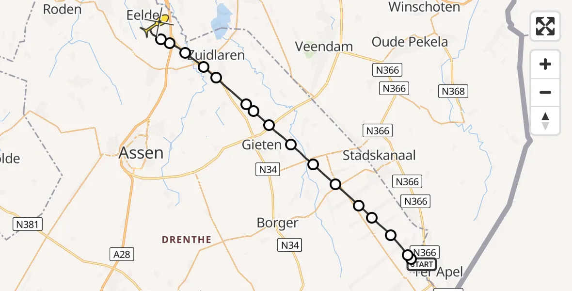 Routekaart van de vlucht: Lifeliner 4 naar Groningen Airport Eelde