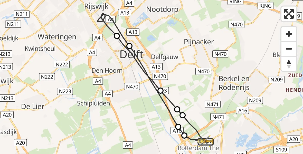 Vluchtroute Traumahelikopter Rotterdam The Hague Airport - Rotterdam The Hague Airport, 13 juni 2023, 05:23