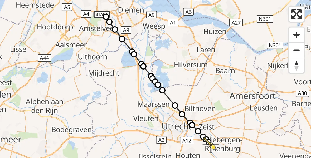 Routekaart van de vlucht: Lifeliner 1 naar Odijk