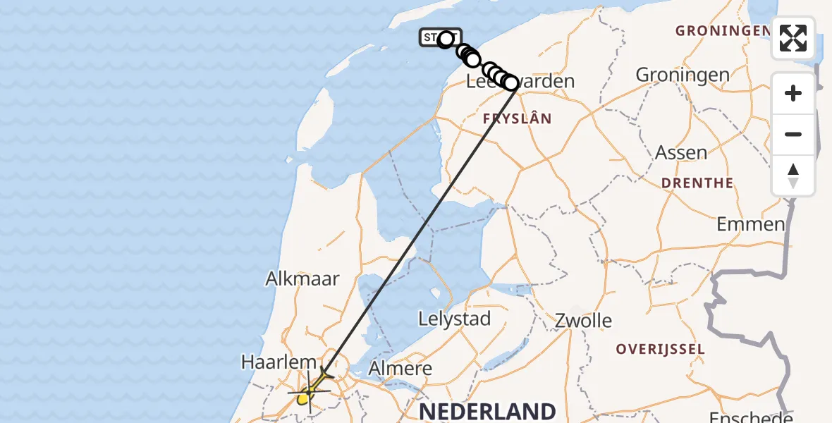 Routekaart van de vlucht: Ambulanceheli naar Schiphol