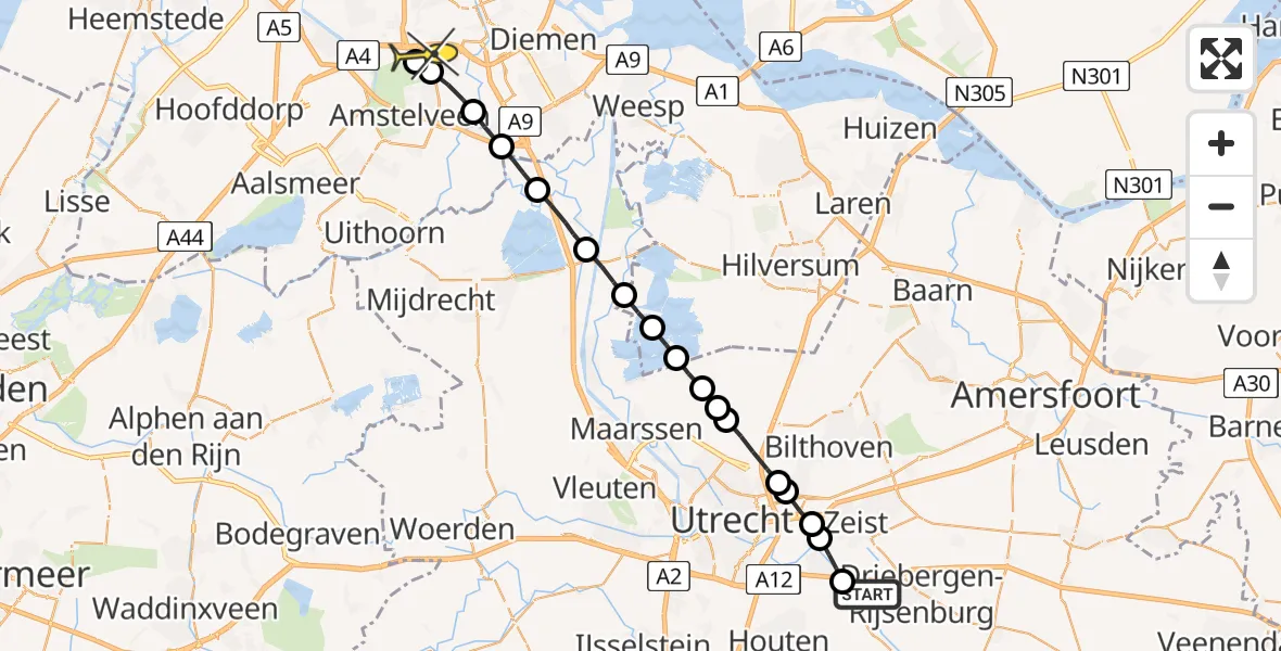 Routekaart van de vlucht: Lifeliner 1 naar VU Medisch Centrum Amsterdam