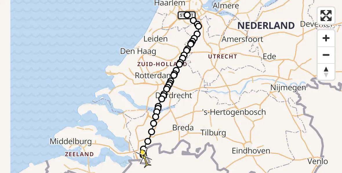 Routekaart van de vlucht: Politieheli naar Ossendrecht