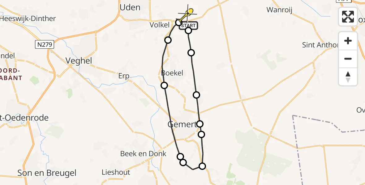 Routekaart van de vlucht: Lifeliner 3 naar Vliegbasis Volkel