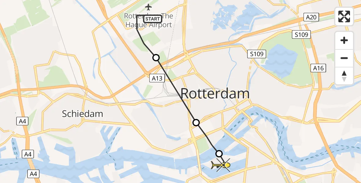 Routekaart van de vlucht: Lifeliner 2 naar Rotterdam