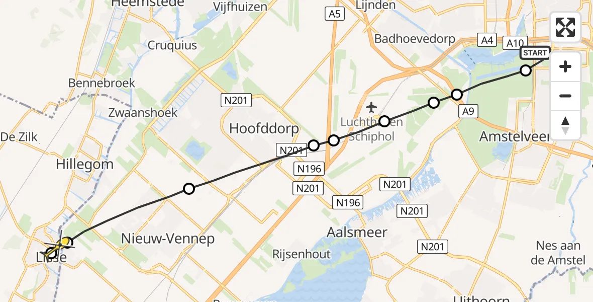 Routekaart van de vlucht: Lifeliner 1 naar Lisse