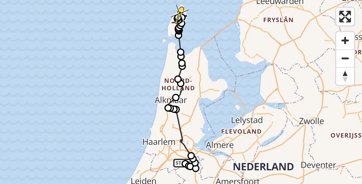 Routekaart van de vlucht: Politiehelikopter naar Texel International Airport