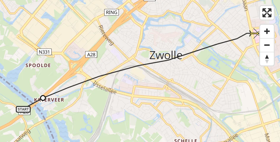 Routekaart van de vlucht: Lifeliner 4 naar Zwolle