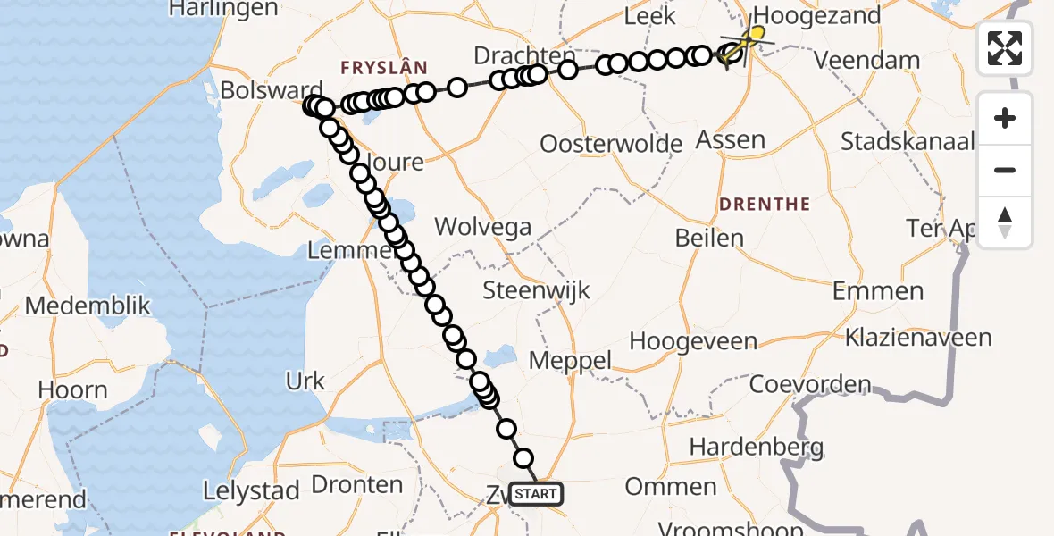 Routekaart van de vlucht: Lifeliner 4 naar Groningen Airport Eelde