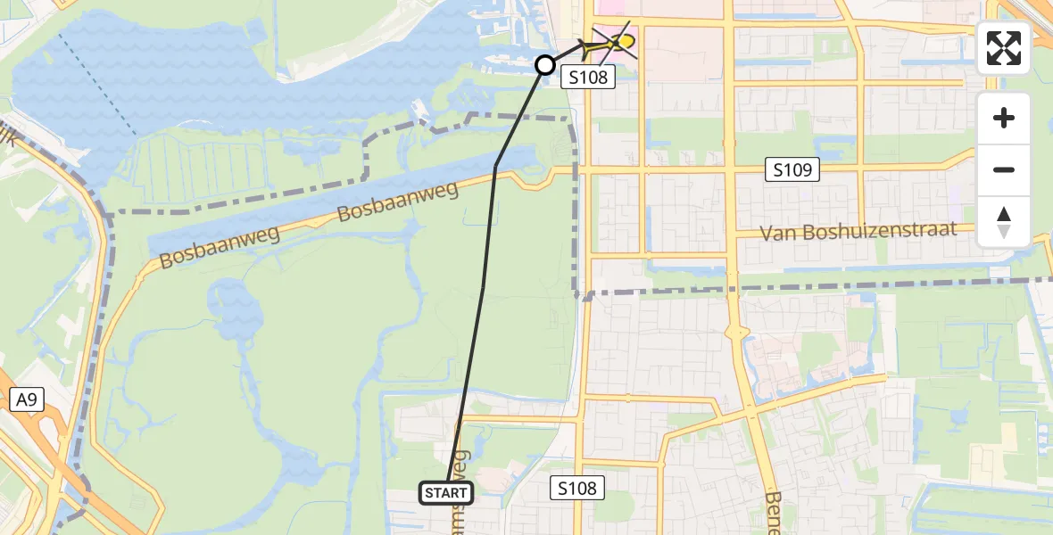 Routekaart van de vlucht: Lifeliner 1 naar VU Medisch Centrum Amsterdam