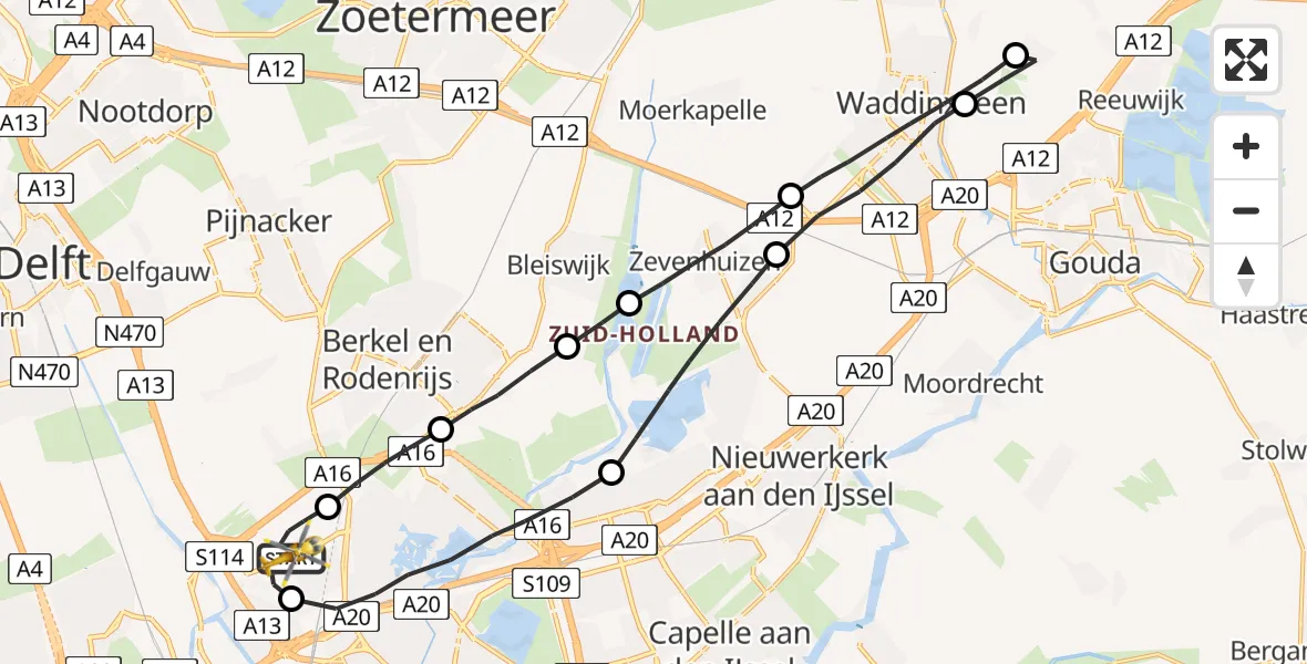 Vluchtroute Traumahelikopter Rotterdam The Hague Airport - Rotterdam The Hague Airport, 13 juni 2023, 10:28