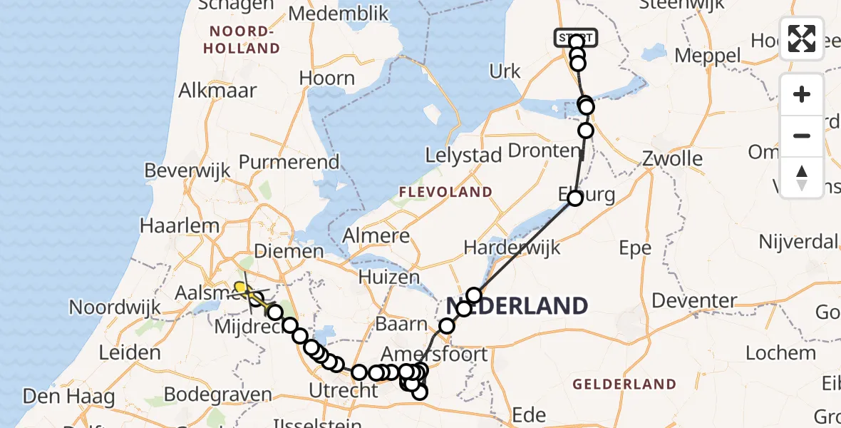 Routekaart van de vlucht: Politieheli naar Amstelveen