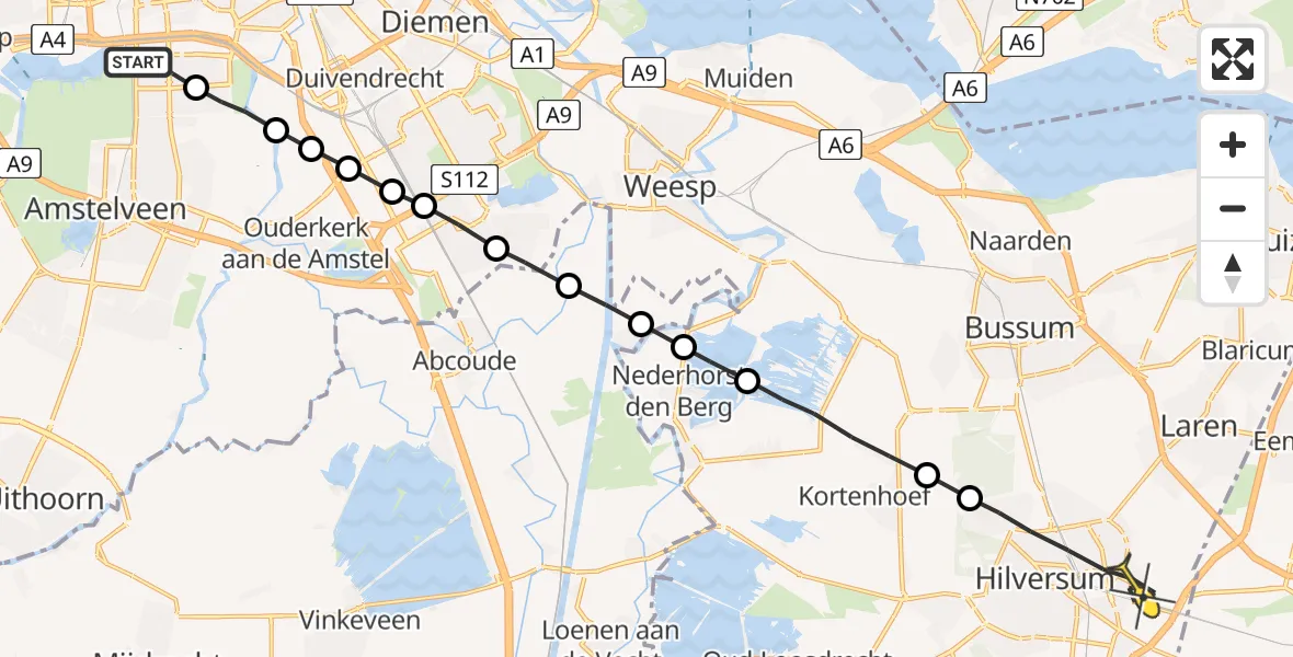 Routekaart van de vlucht: Lifeliner 1 naar Hilversum