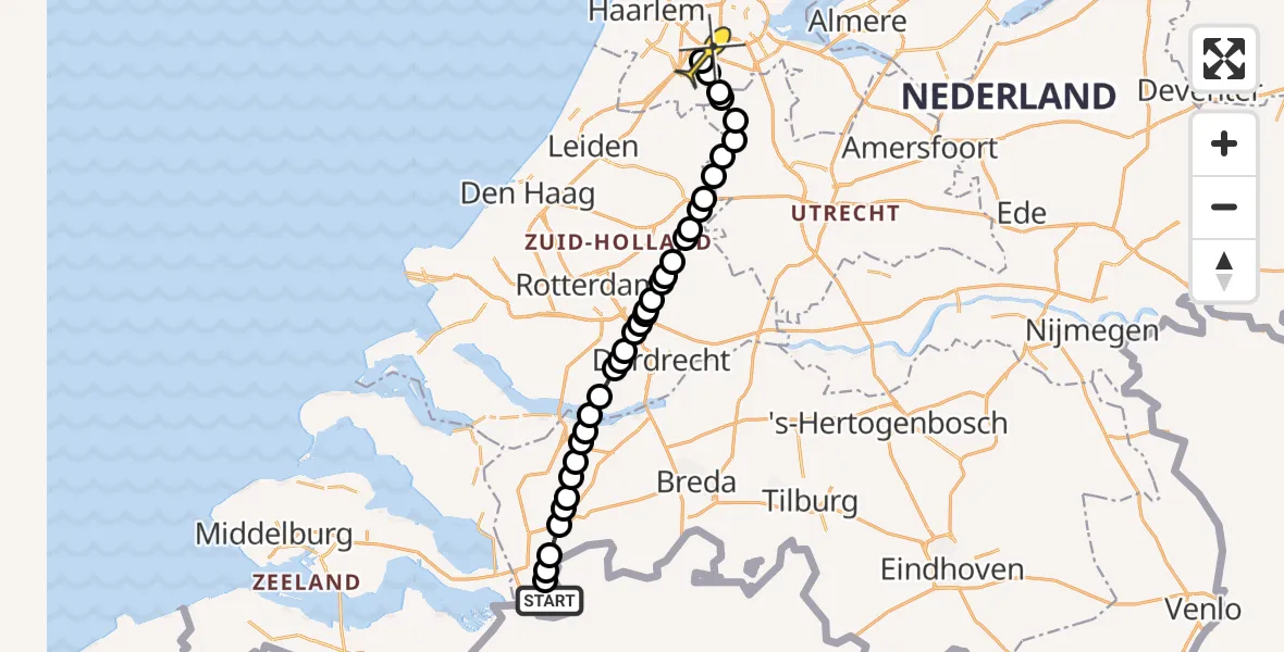 Routekaart van de vlucht: Politiehelikopter naar Schiphol