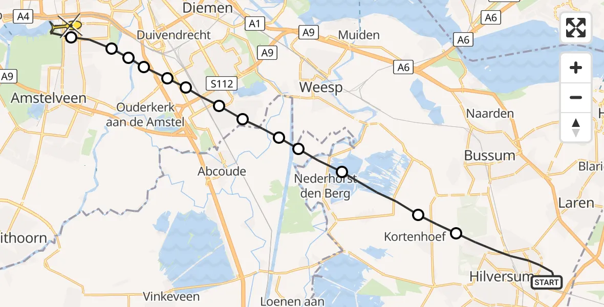 Routekaart van de vlucht: Lifeliner 1 naar VU Medisch Centrum Amsterdam