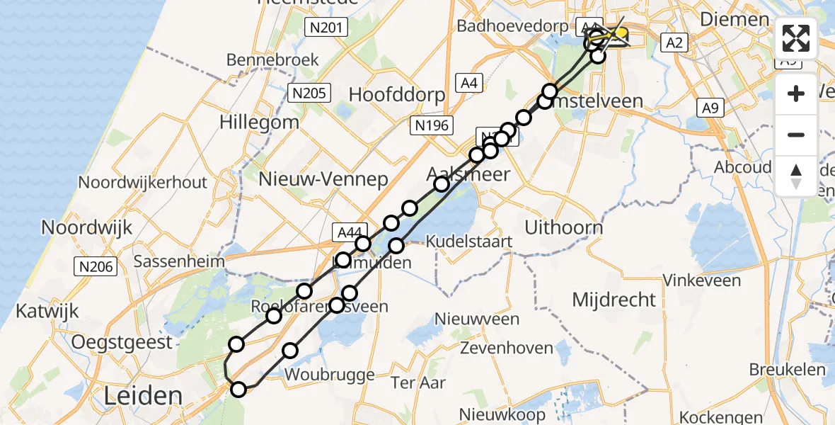 Routekaart van de vlucht: Lifeliner 1 naar VU Medisch Centrum Amsterdam