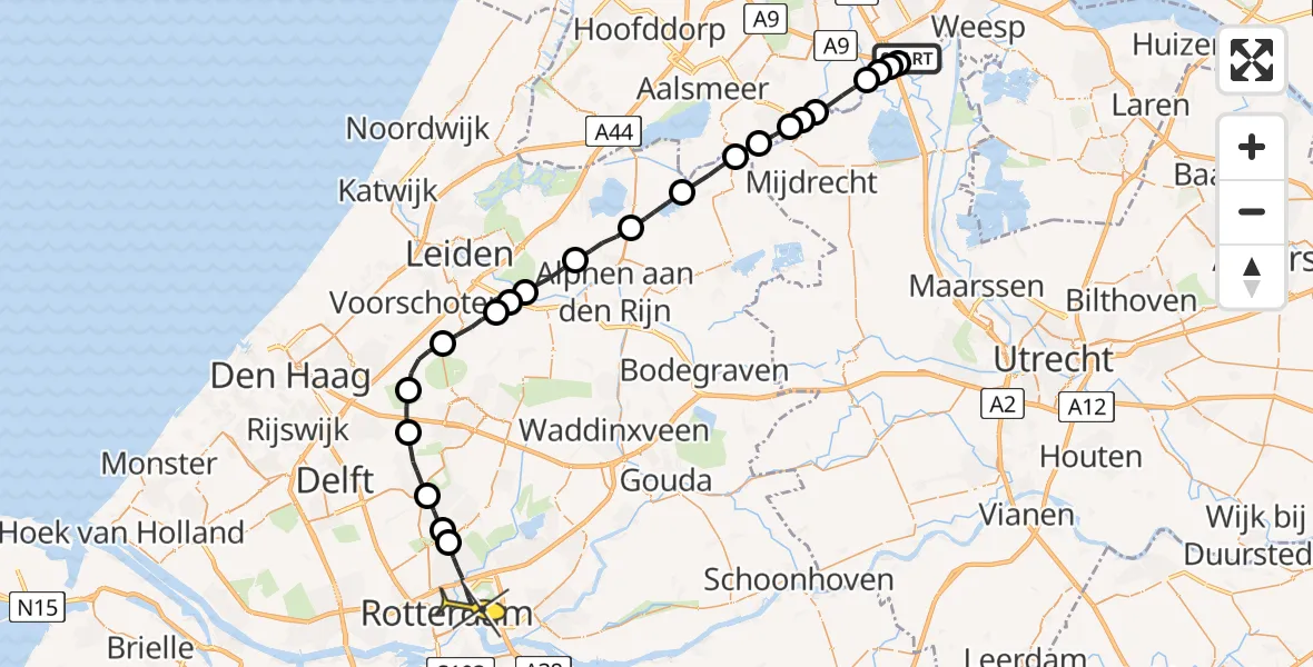 Routekaart van de vlucht: Lifeliner 2 naar Rotterdam