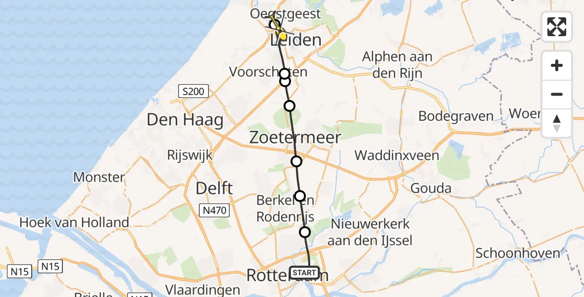 Routekaart van de vlucht: Lifeliner 2 naar Oegstgeest