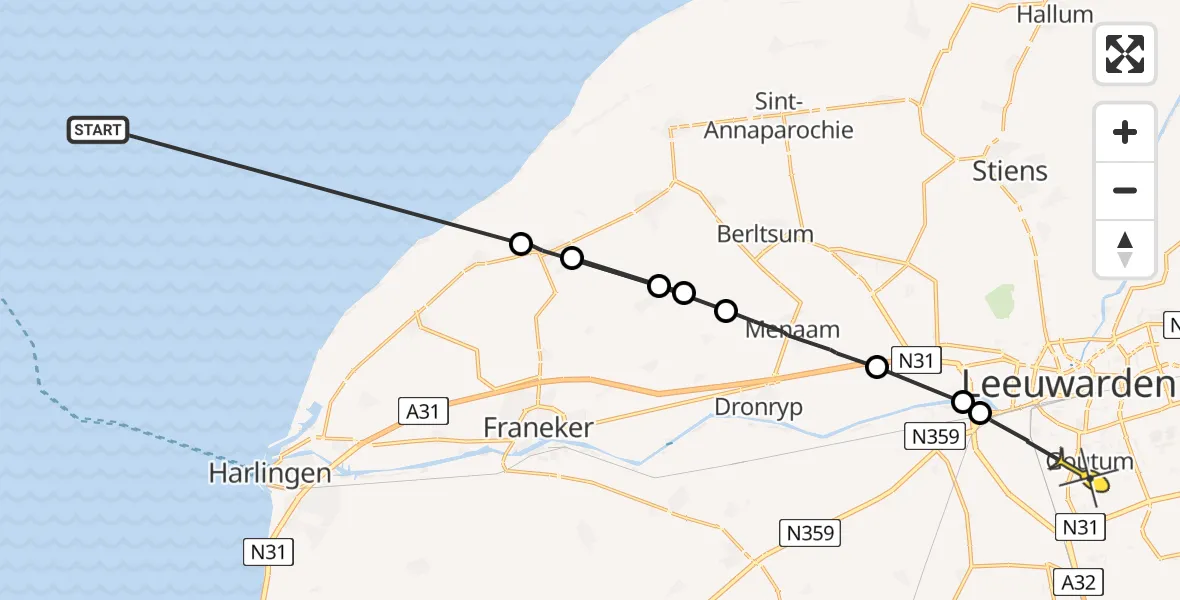 Routekaart van de vlucht: Ambulancehelikopter naar Goutum